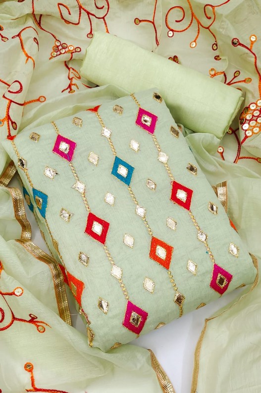 Designer Gotta Patti Sequence Work Light Green Chanderi Salwar Suit 